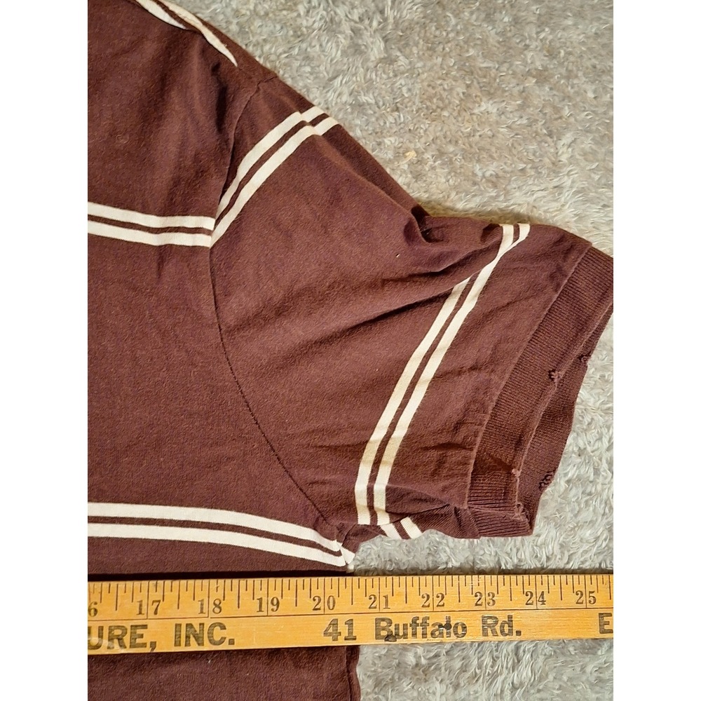 Aeropostale Mens M Striped Polo Shirt Burgundy Brown A87 Logo Short Sleeve - Picture 6 of 9